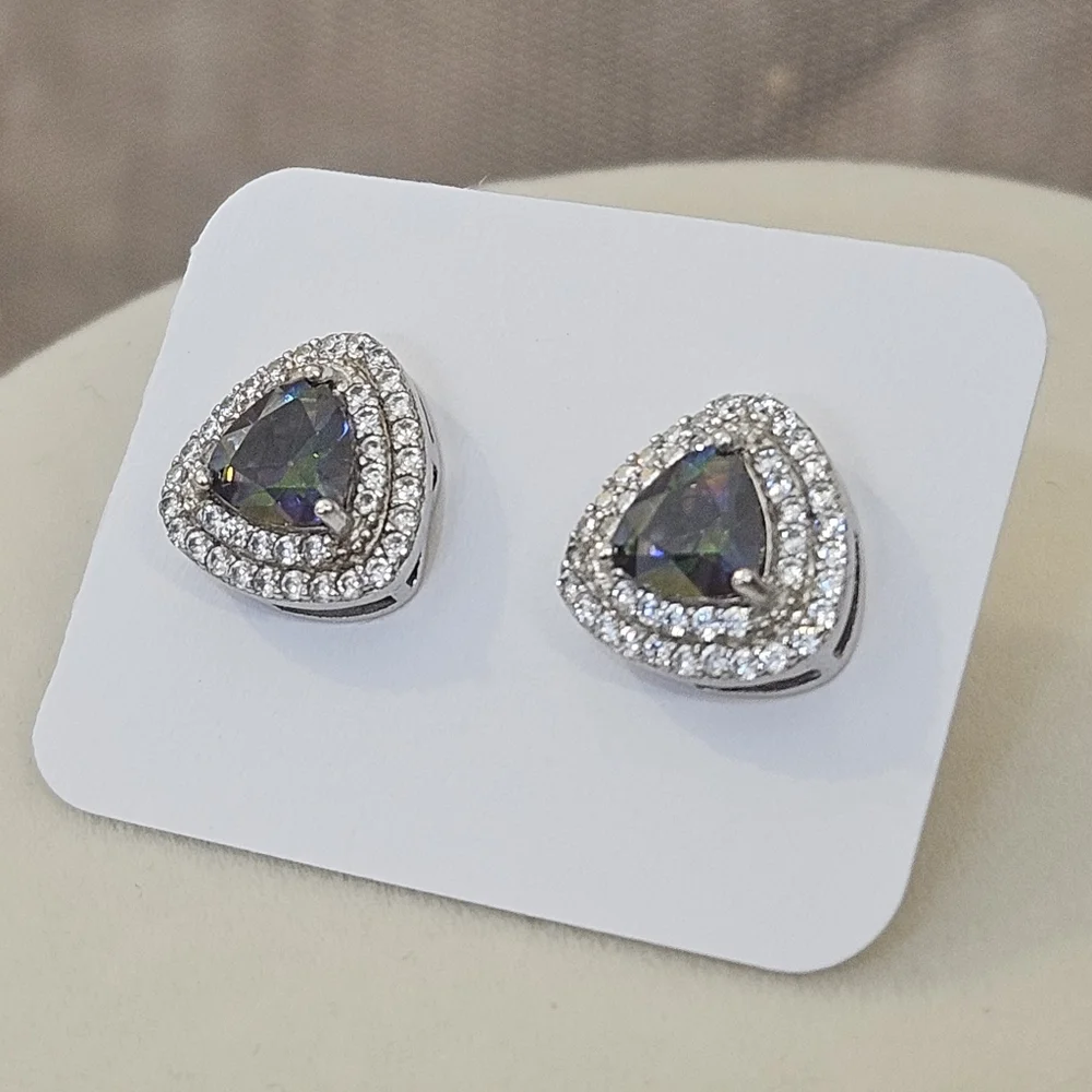 Sterling Silver Mystic Topaz Triangle Cut Stud Earrings 925